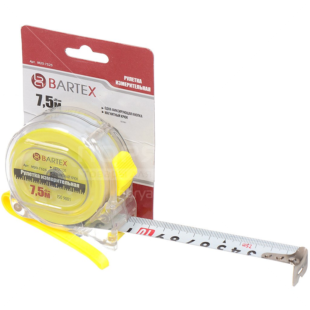 Рулетка BARTEX 7,5м прозрачная