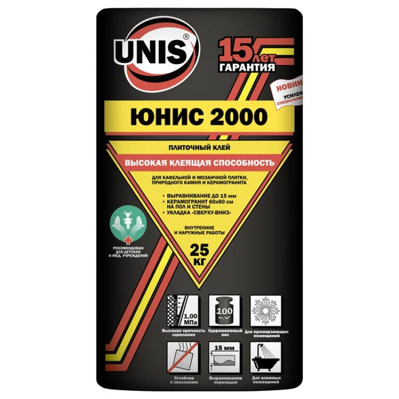 Клей плиточный ЮНИС 2000 25кг чёрный